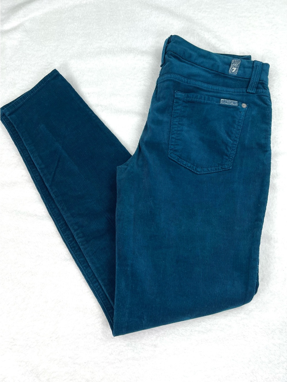 7 For All Mankind Slim Stretch Corduroy Jeans 29/8 Teal Green Boho-Chic Coastal